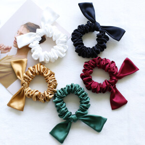  Customizable Color and Logo Silk Hair Band with Tails 
